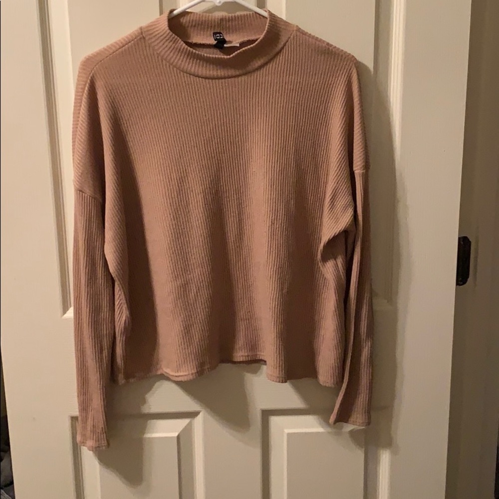 Brown ribbed mock turtleneck top
